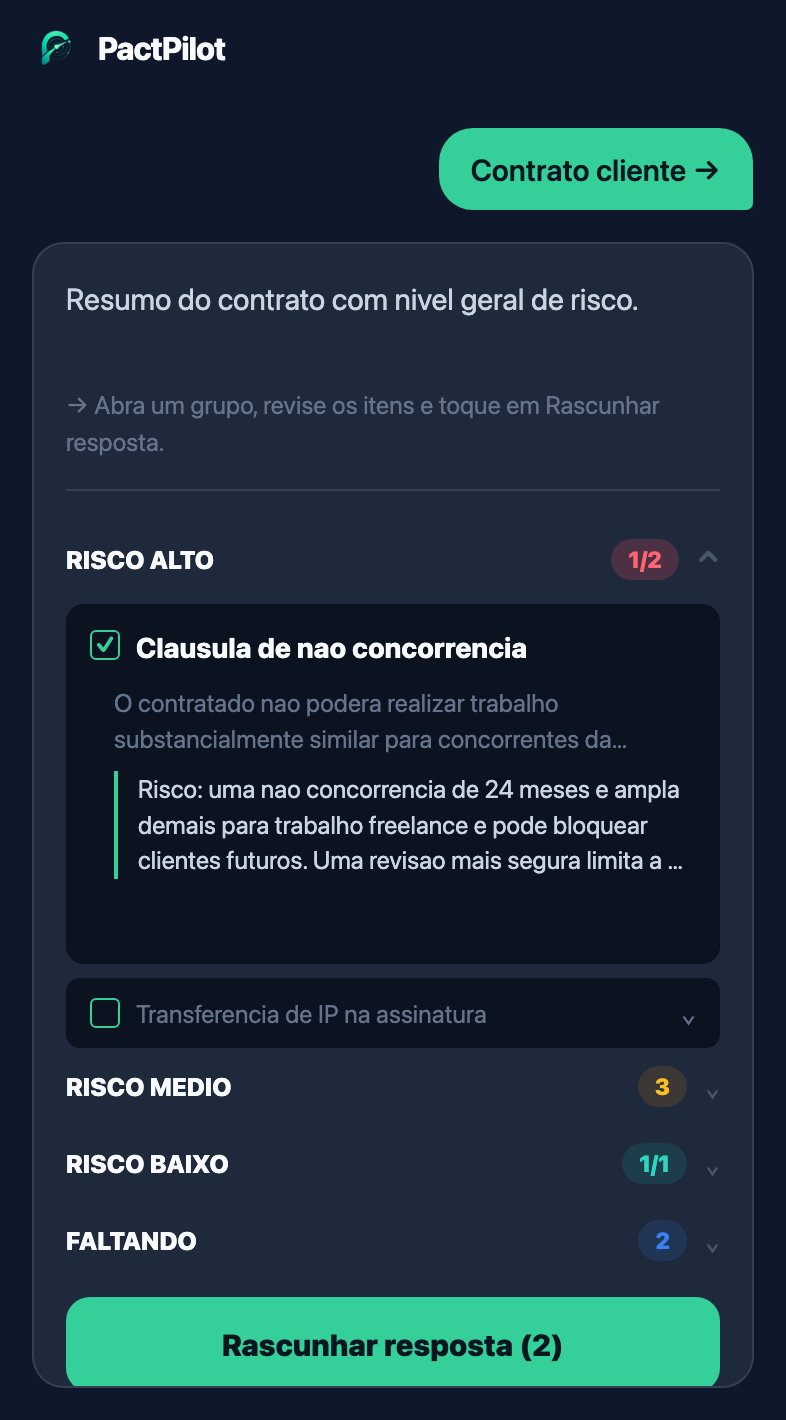 Tela de análise de contrato do PactPilot